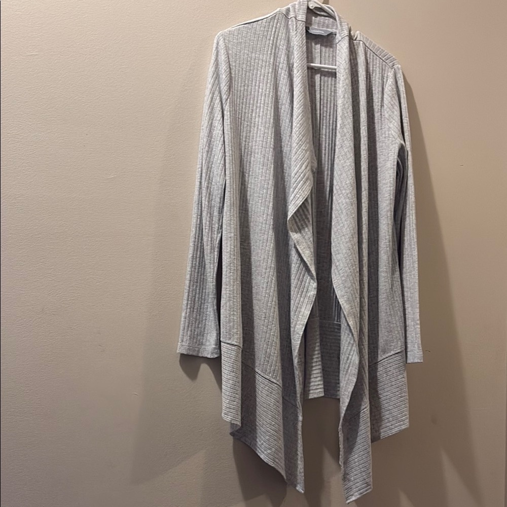 Lands' End Gray open Cardigan Sweater Lightweight Knit - size medium - ribbed